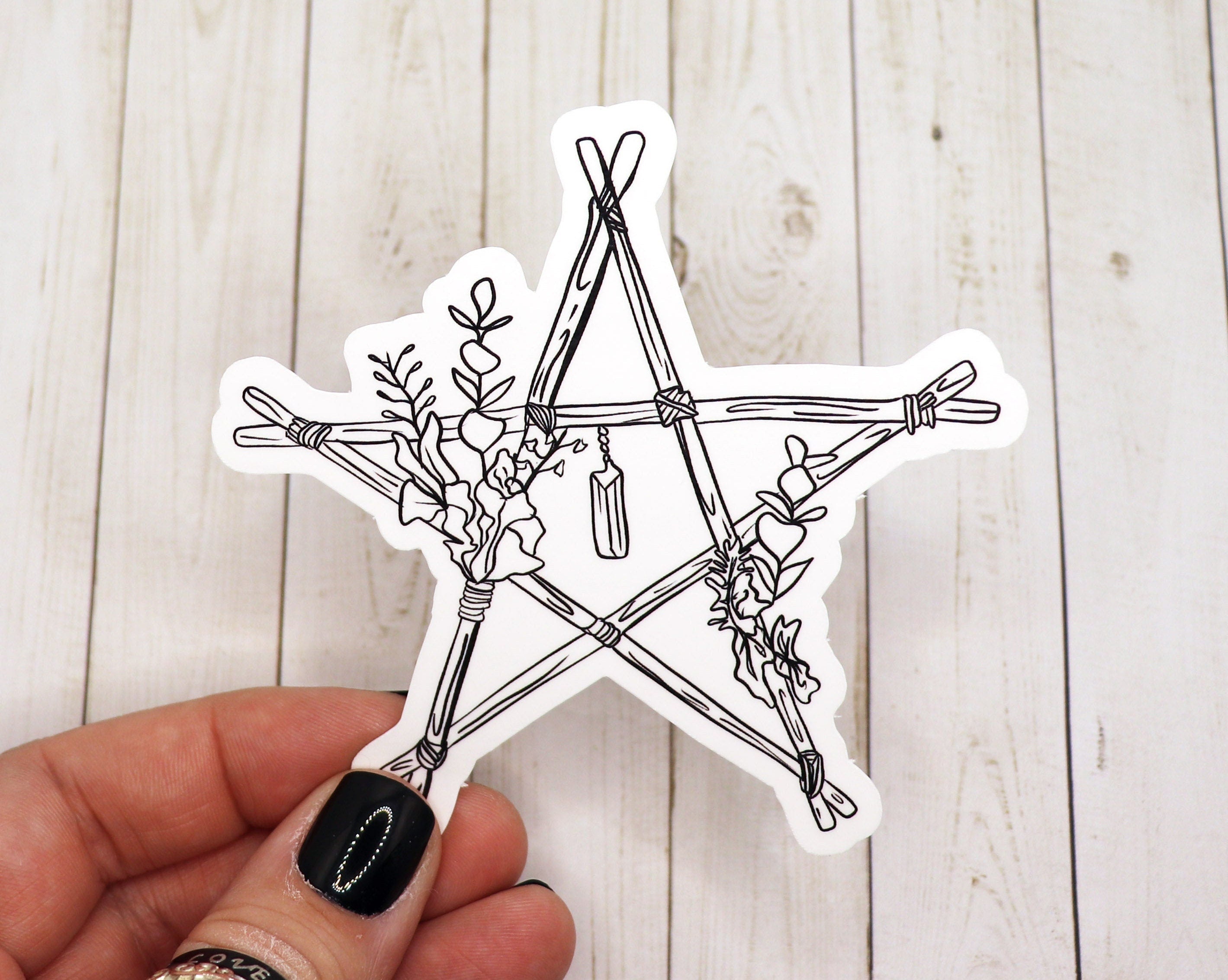 Wooden Star Witch Sticker